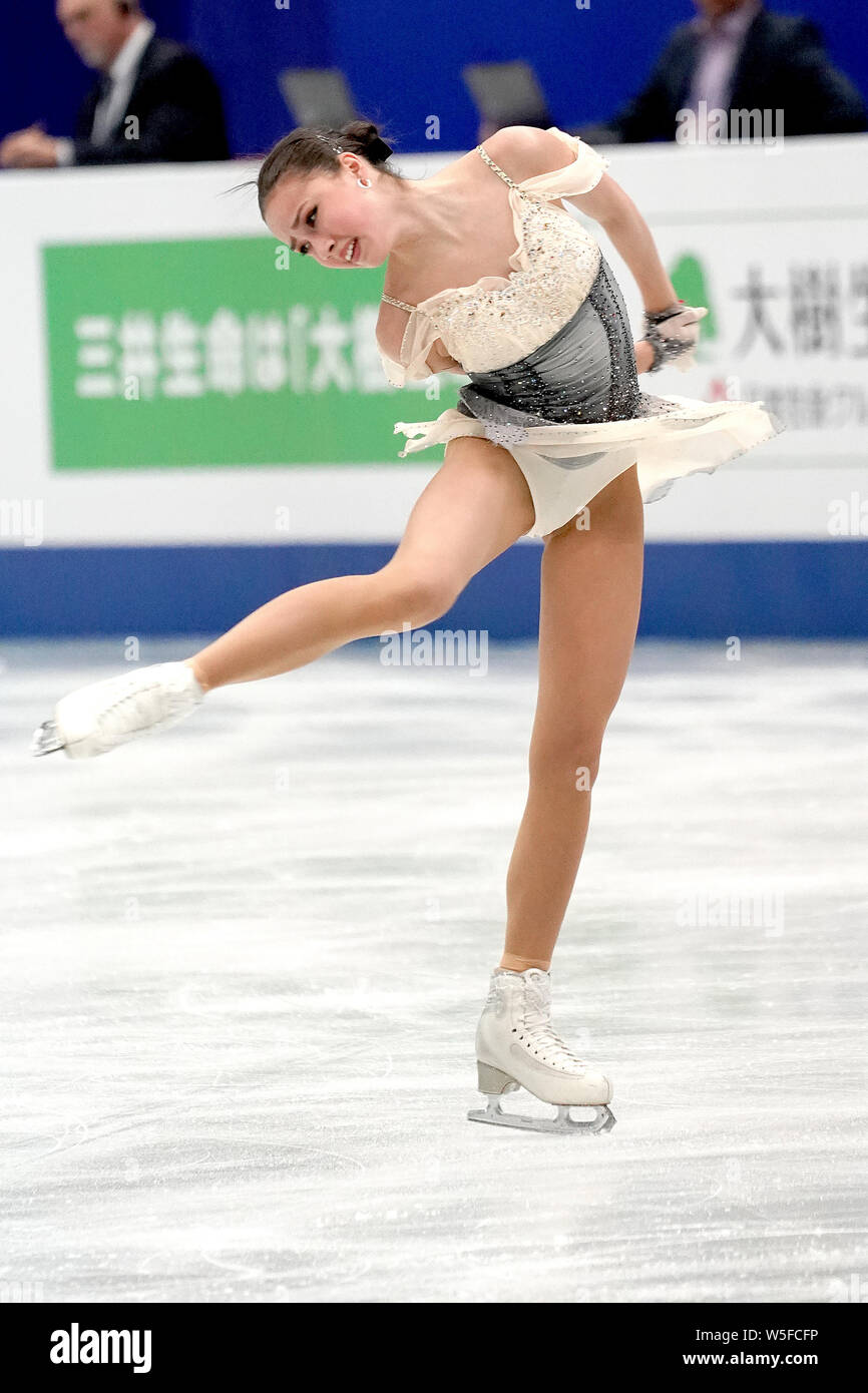 Russian figure skater Alina Zagitova competes in the Ladies Short Program of the ISU 2019 World
