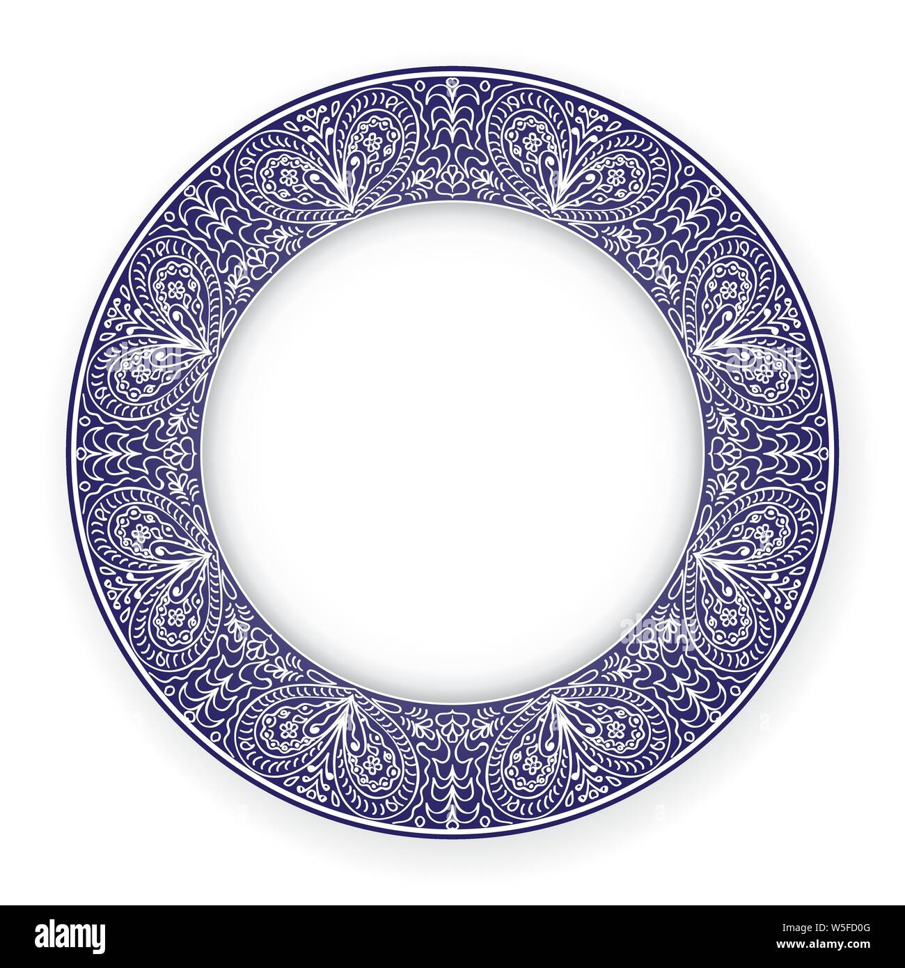 White plate with blue circular ornament. Vector illustration. Stock Vector