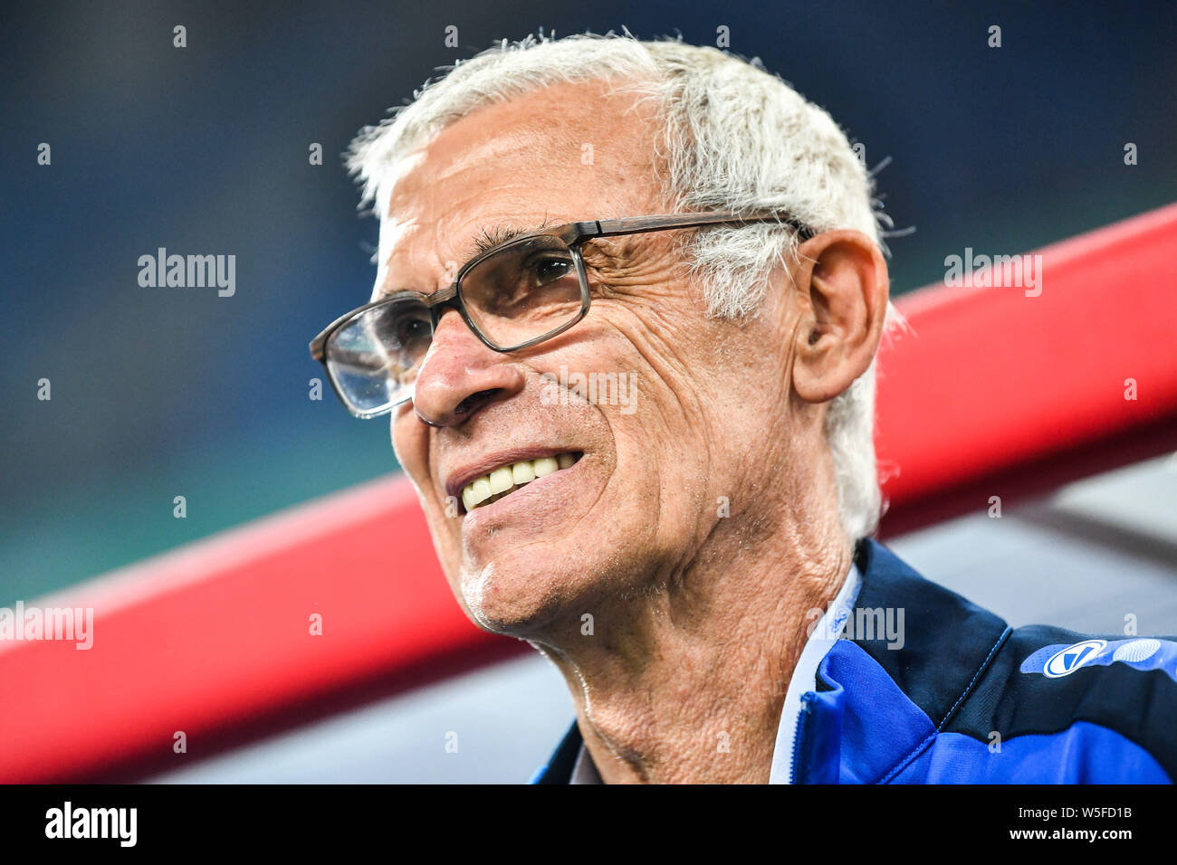 Head coach Hector Cuper of Uzbekistan reacts before their semi-final match of the 2019 China Cup International Football Championship against Uruguay i Stock Photo