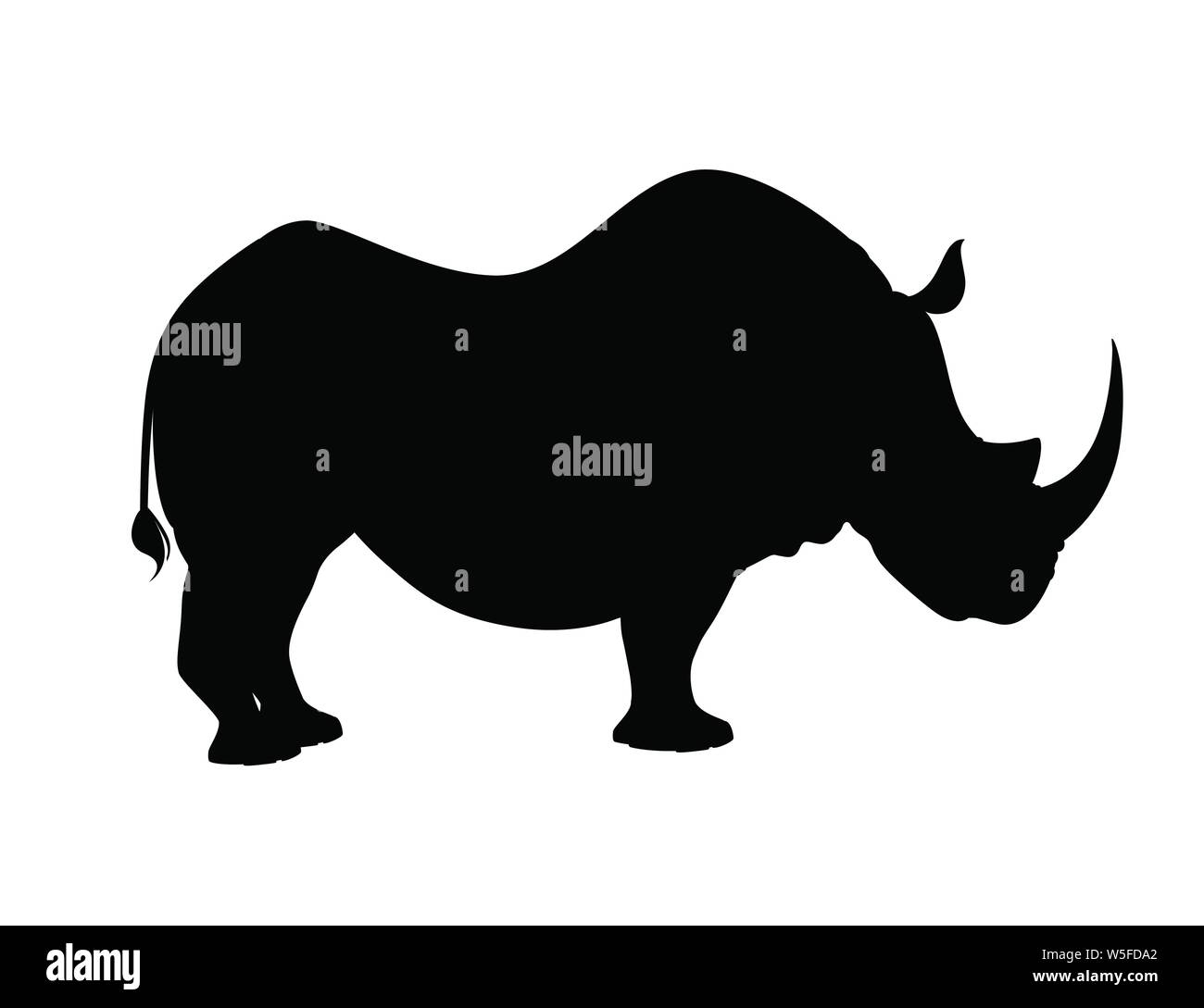 Black silhouette african rhinoceros side view cartoon animal design flat vector illustration isolated on white background. Stock Vector