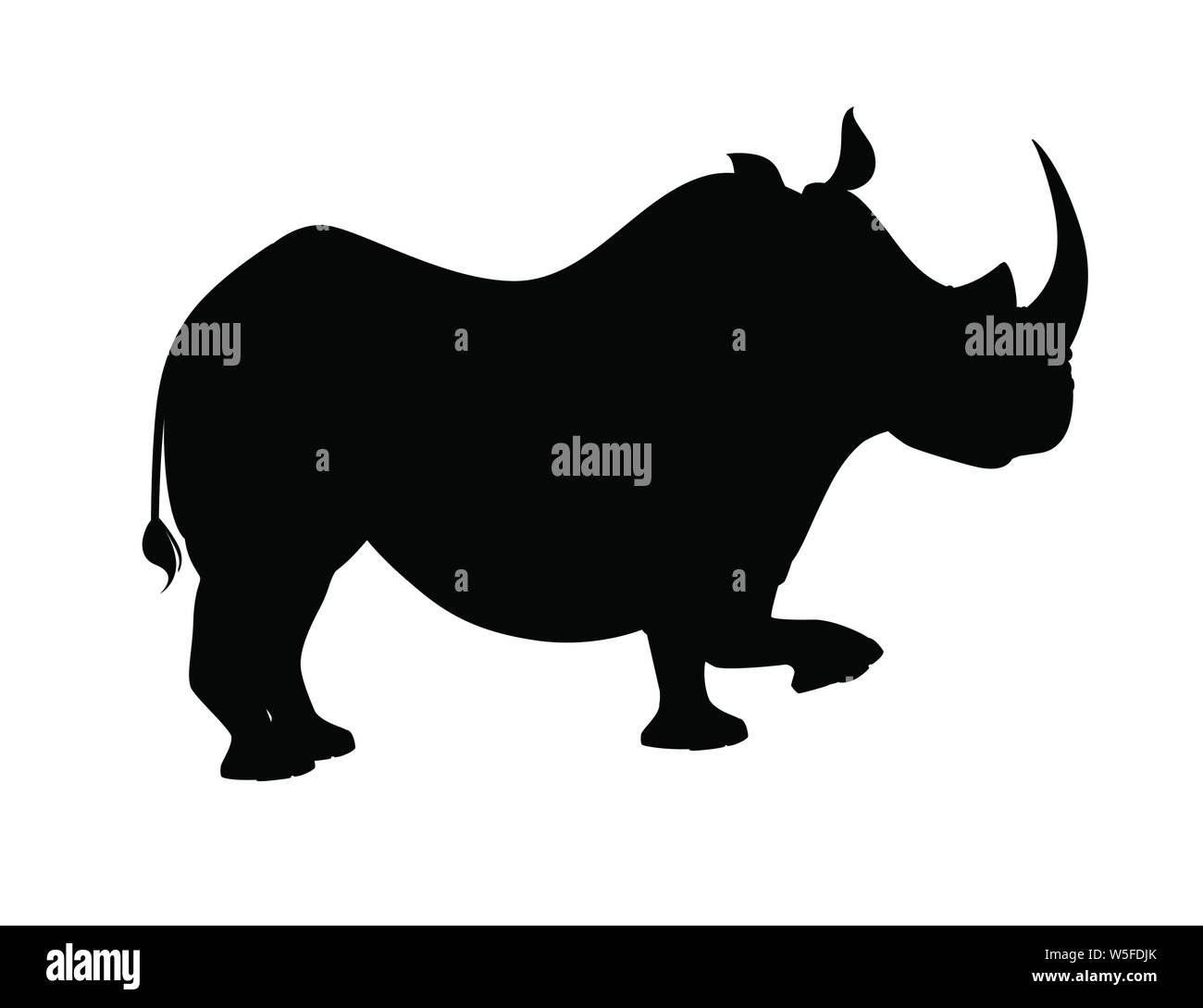 Black silhouette african rhinoceros side view cartoon animal design flat vector illustration isolated on white background. Stock Vector