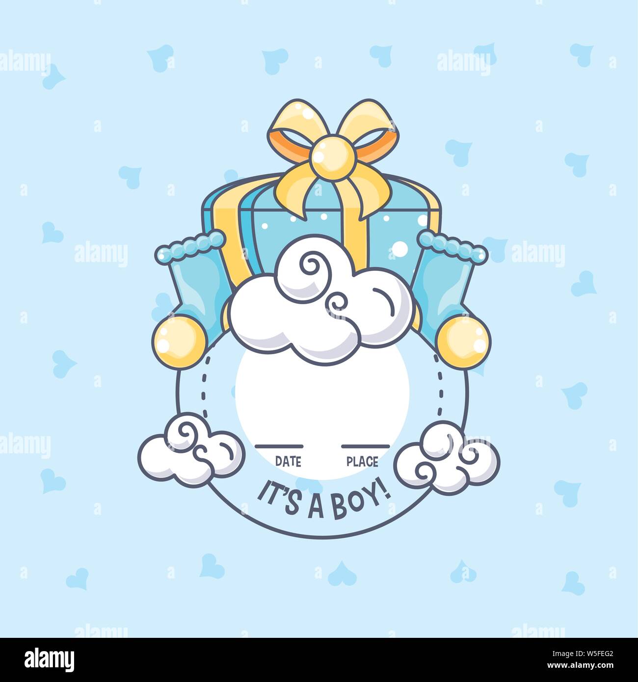 It Is A Boy Baby Shower Card With Gift Box And Socks Vector Illustration Design Stock Vector Image Art Alamy