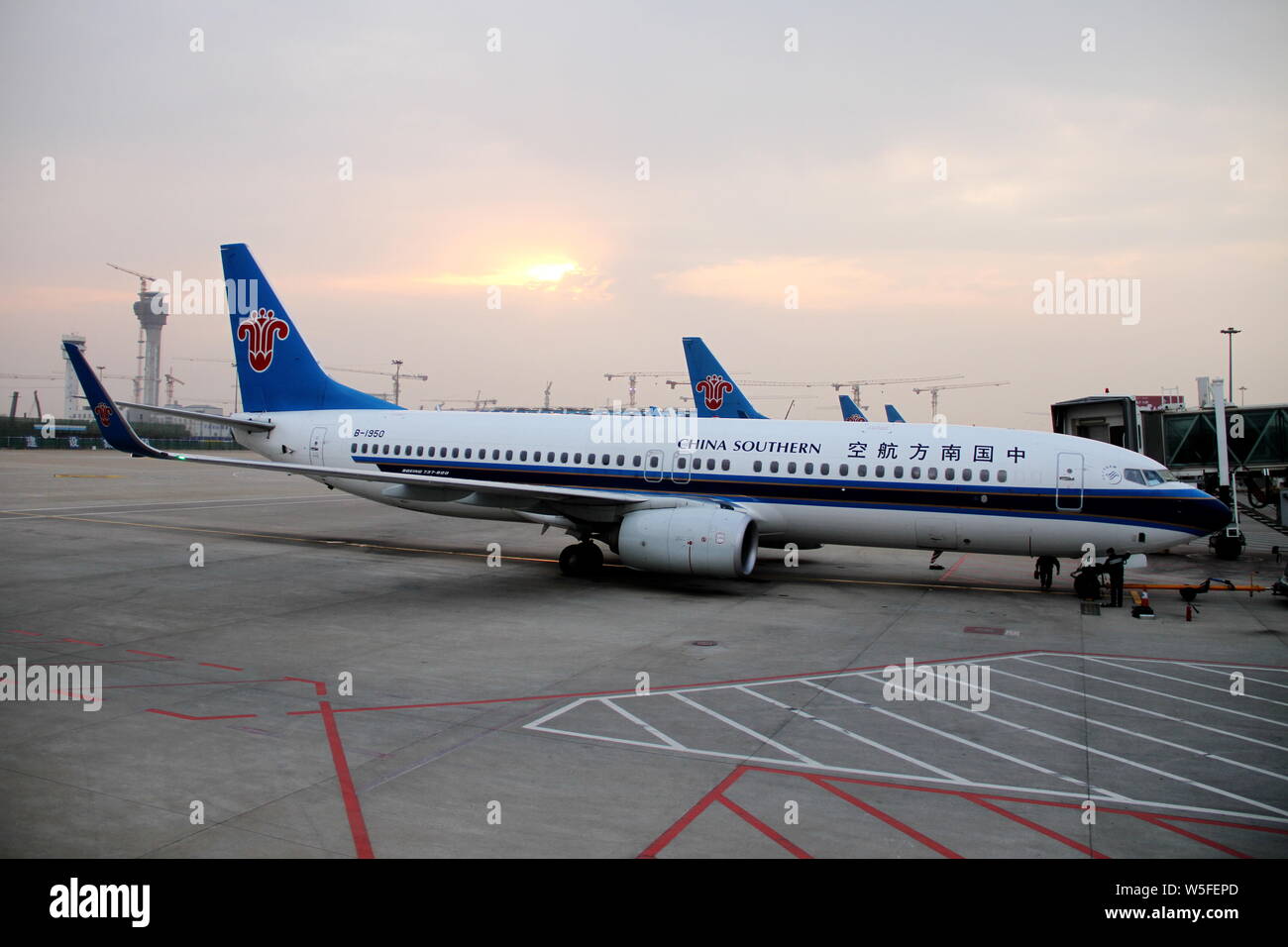 --FILE--A Boeing 737-800 jet plane of China Southern Airlines is pictured at the Wuhan Tianhe International Airport in Wuhan city, central China's Hub Stock Photo