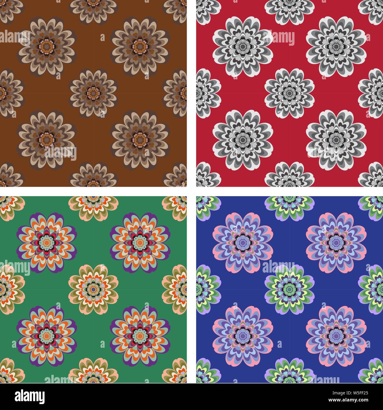 Floral seamless patterns collection in four colors Stock Vector Image ...