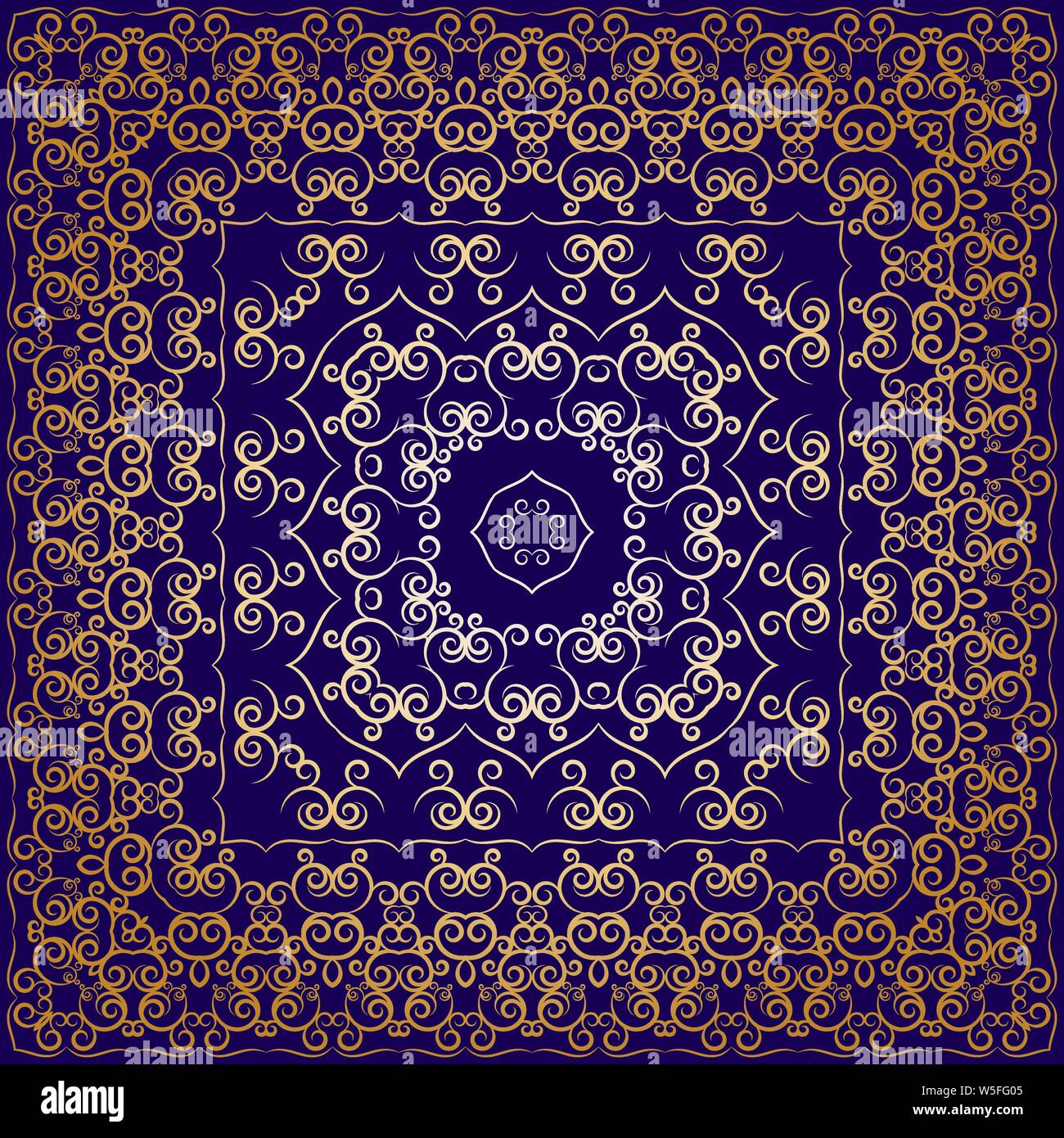 Dark blue carpet with gold pattern. Stylish design Stock Vector Image