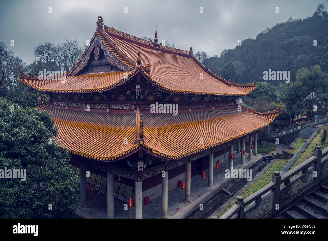 Landscape of the Buddhist Lushan Temple at the Yuelu Mountain after a