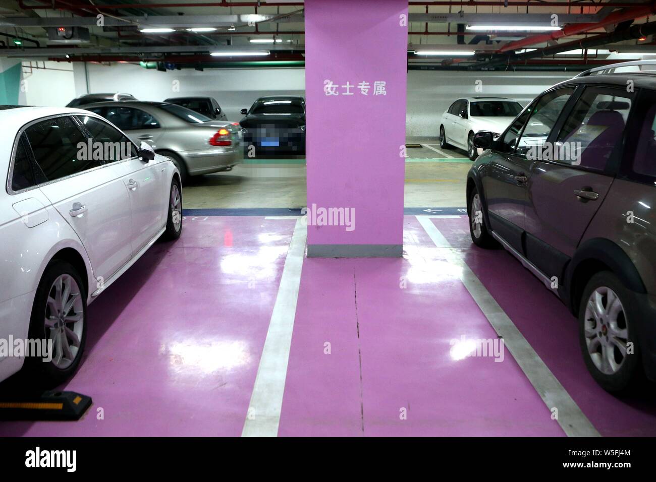 View Of Pink Parking Spaces For Female Drivers In The Parking Lot Of A Shopping Mall In Shanghai China 3 March 19 A Parking Lot At A Shopping M Stock Photo Alamy