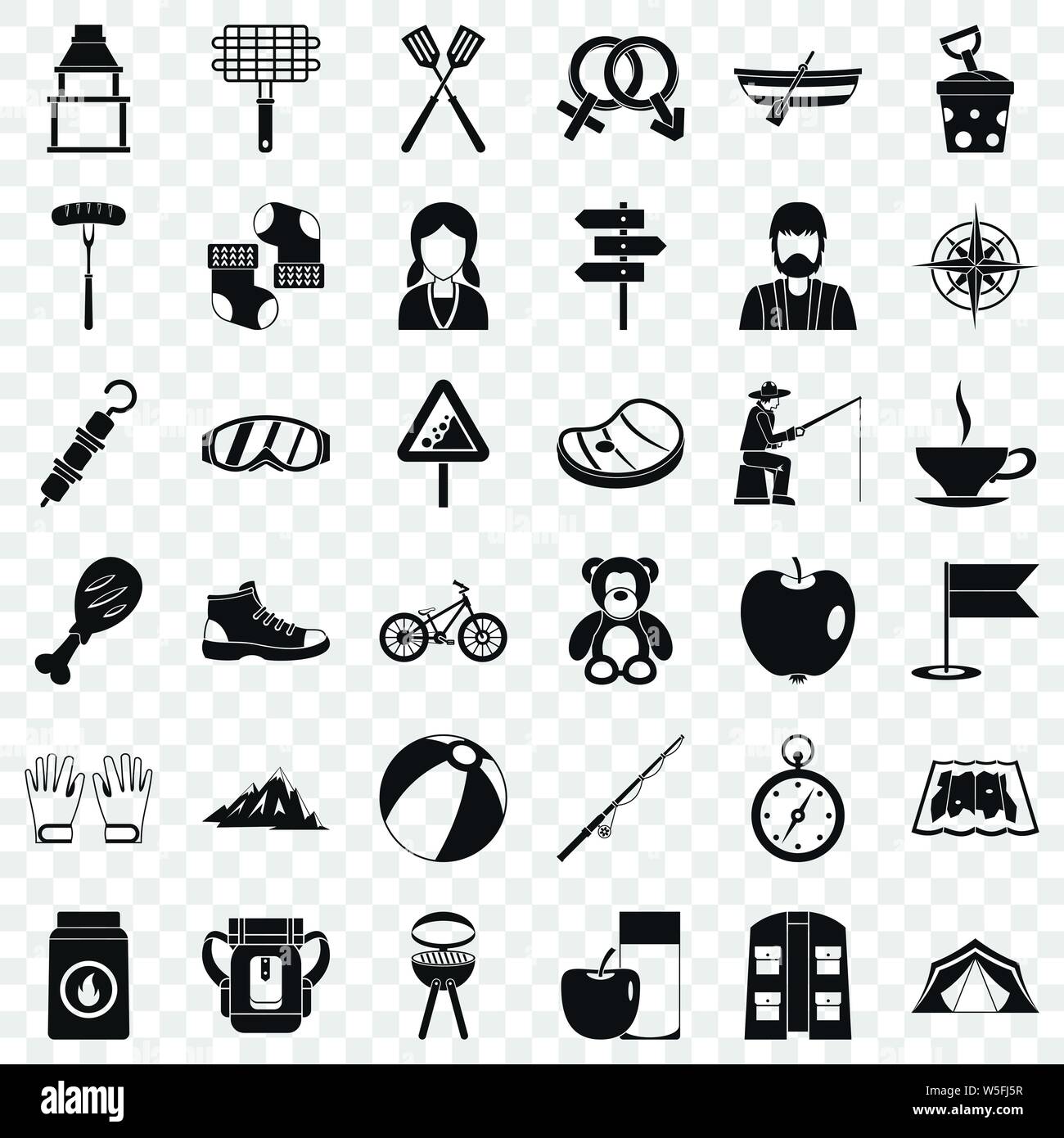 Family camping icons set, simple style Stock Vector
