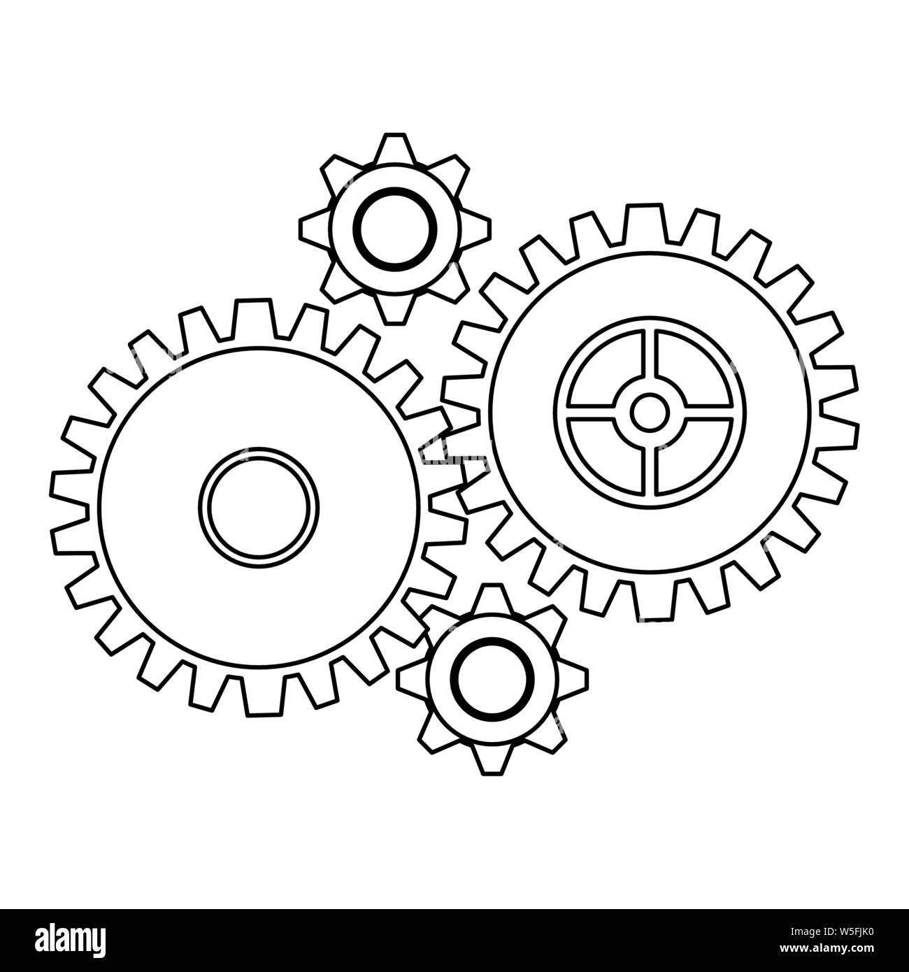 gears technology support industry cartoon in black and white Stock