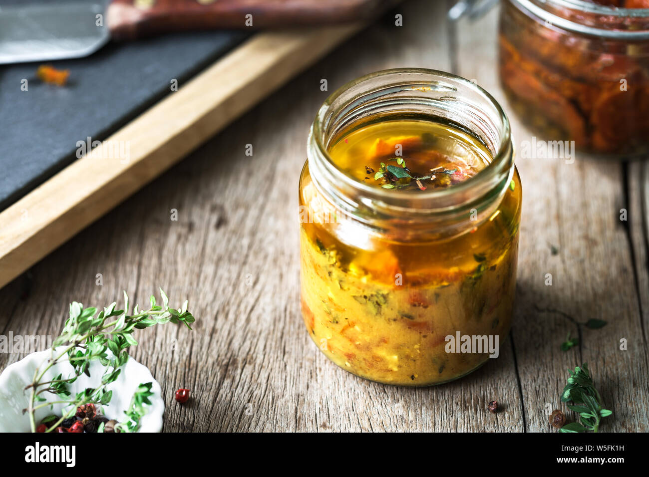 Sun dried tomato with Lemon Thyme Salad dressing Stock Photo Alamy