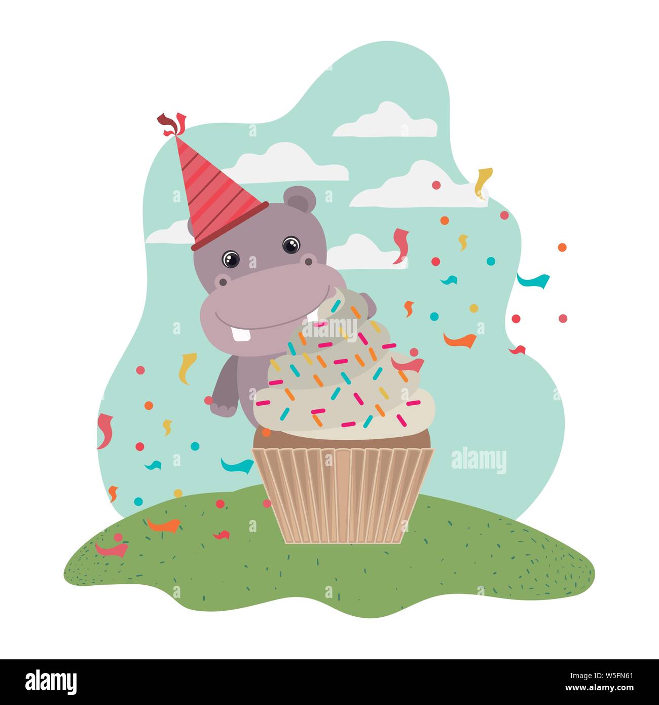 cute hippo with cake of happy birthday Stock Vector Image & Art - Alamy