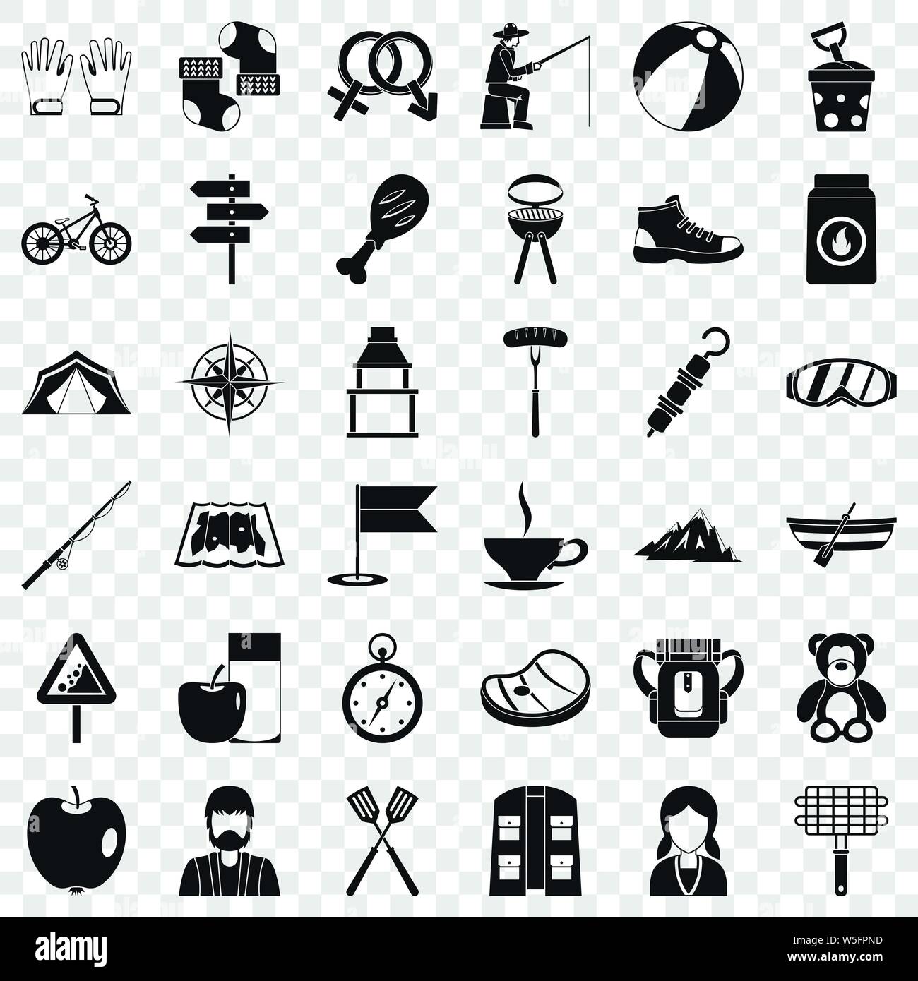 Hiking icons set, simple style Stock Vector