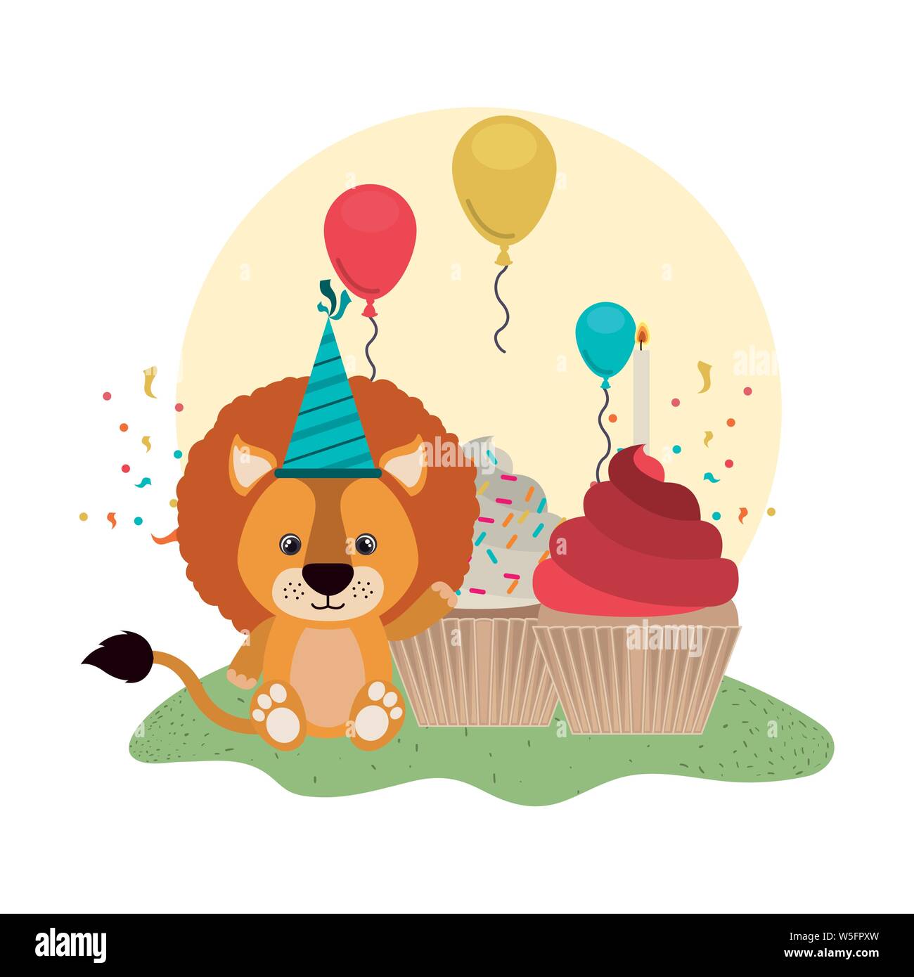cute lion with cake of happy birthday Stock Vector Image & Art - Alamy