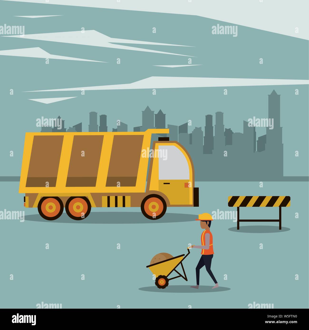 Under construction zone with workers Stock Vector
