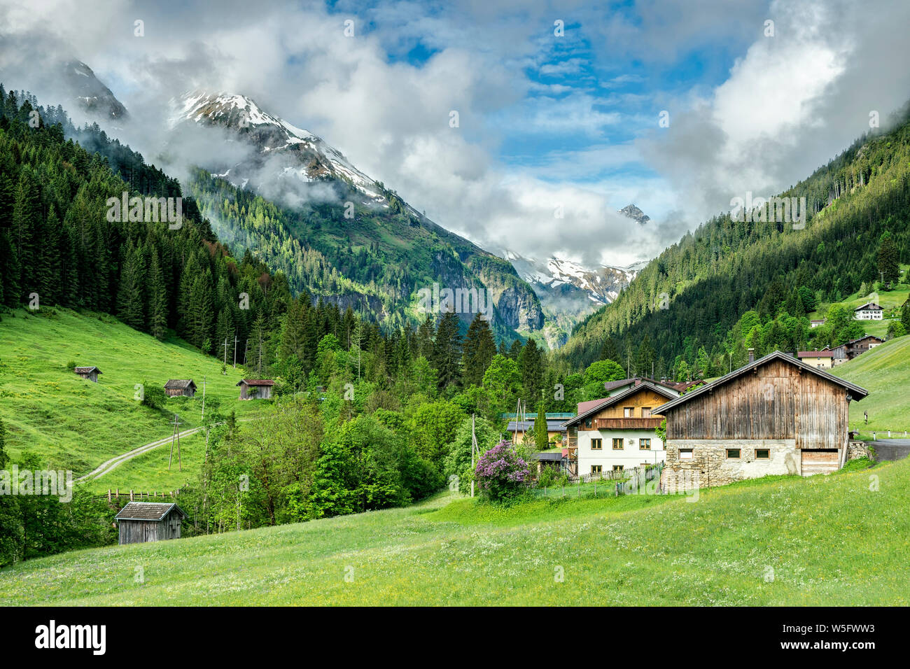 Austria, Tyrol, Allgau Alps, Hornbach valley, a side valley of the Lech watershed, Hinterhornbach village Stock Photo