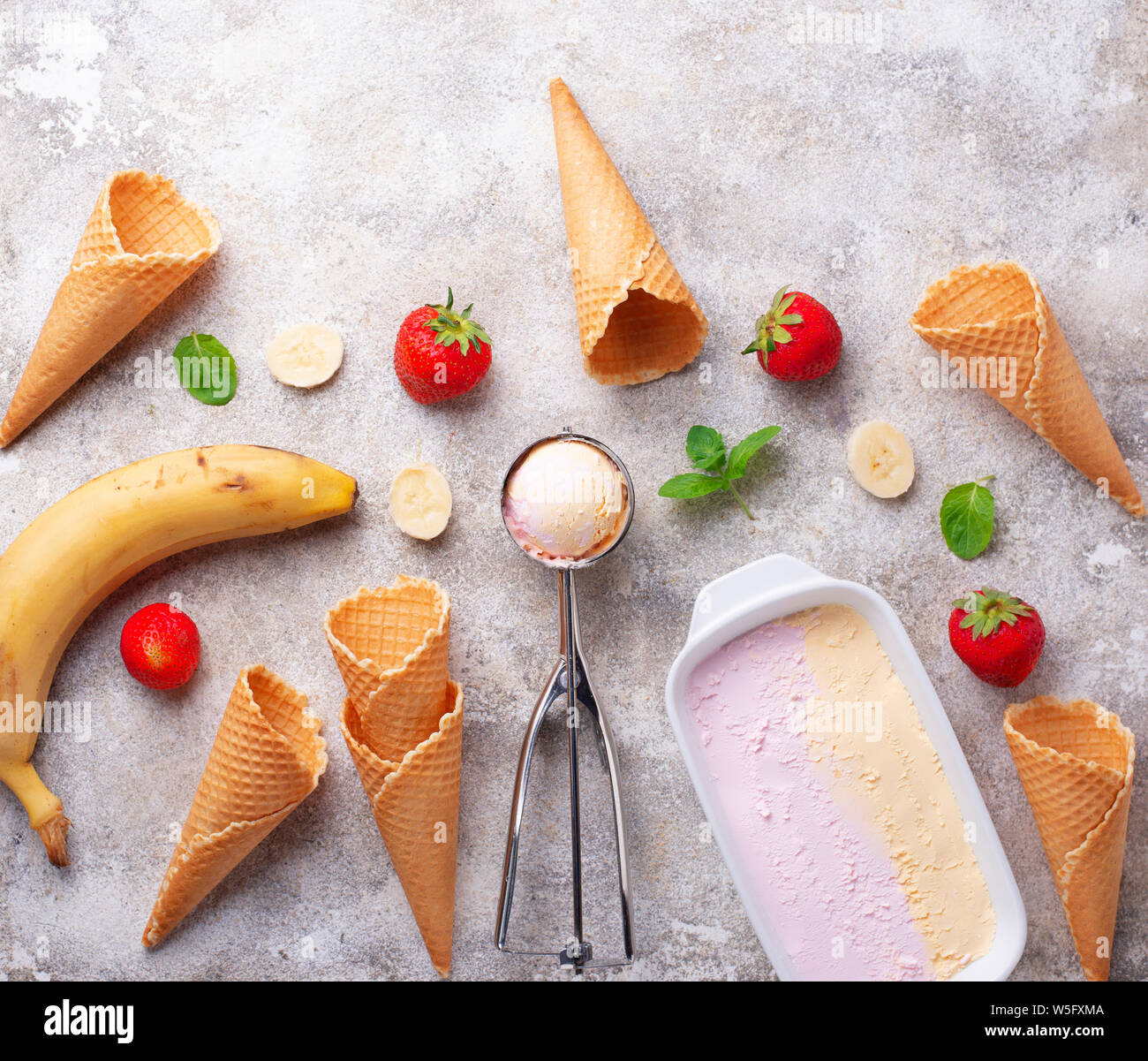 Homemade strawberry banana ice cream Stock Photo Alamy
