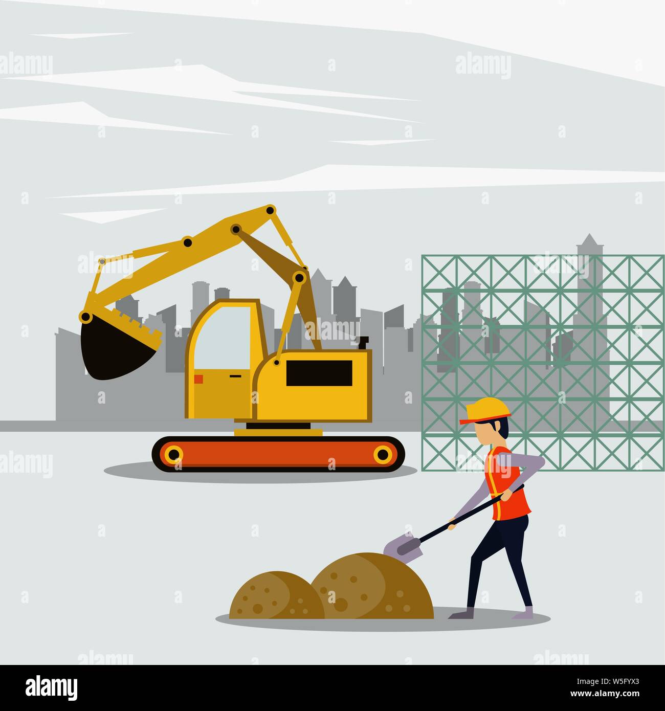 Under construction zone with workers Stock Vector