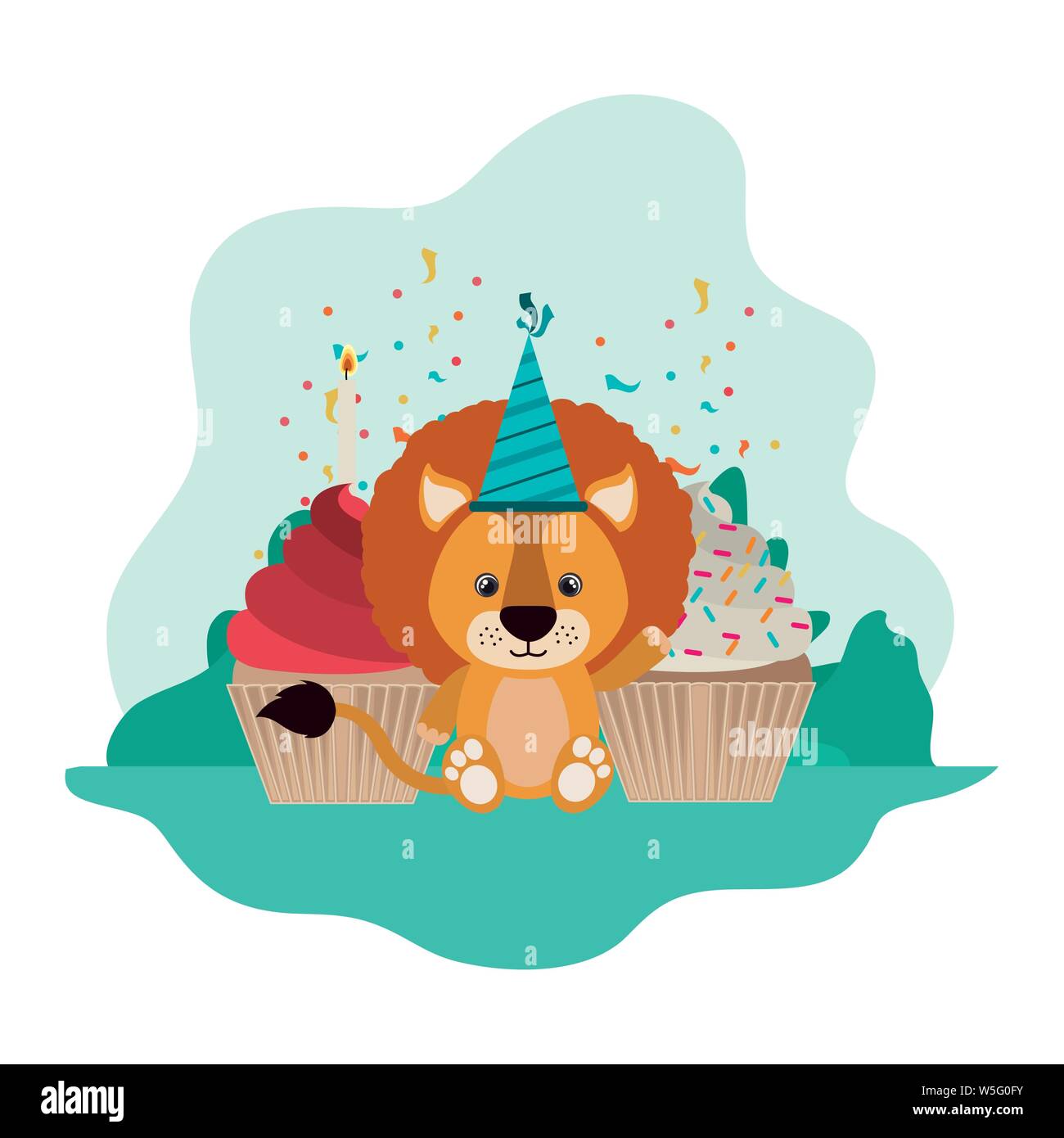 cute lion with cake of happy birthday Stock Vector Image & Art - Alamy