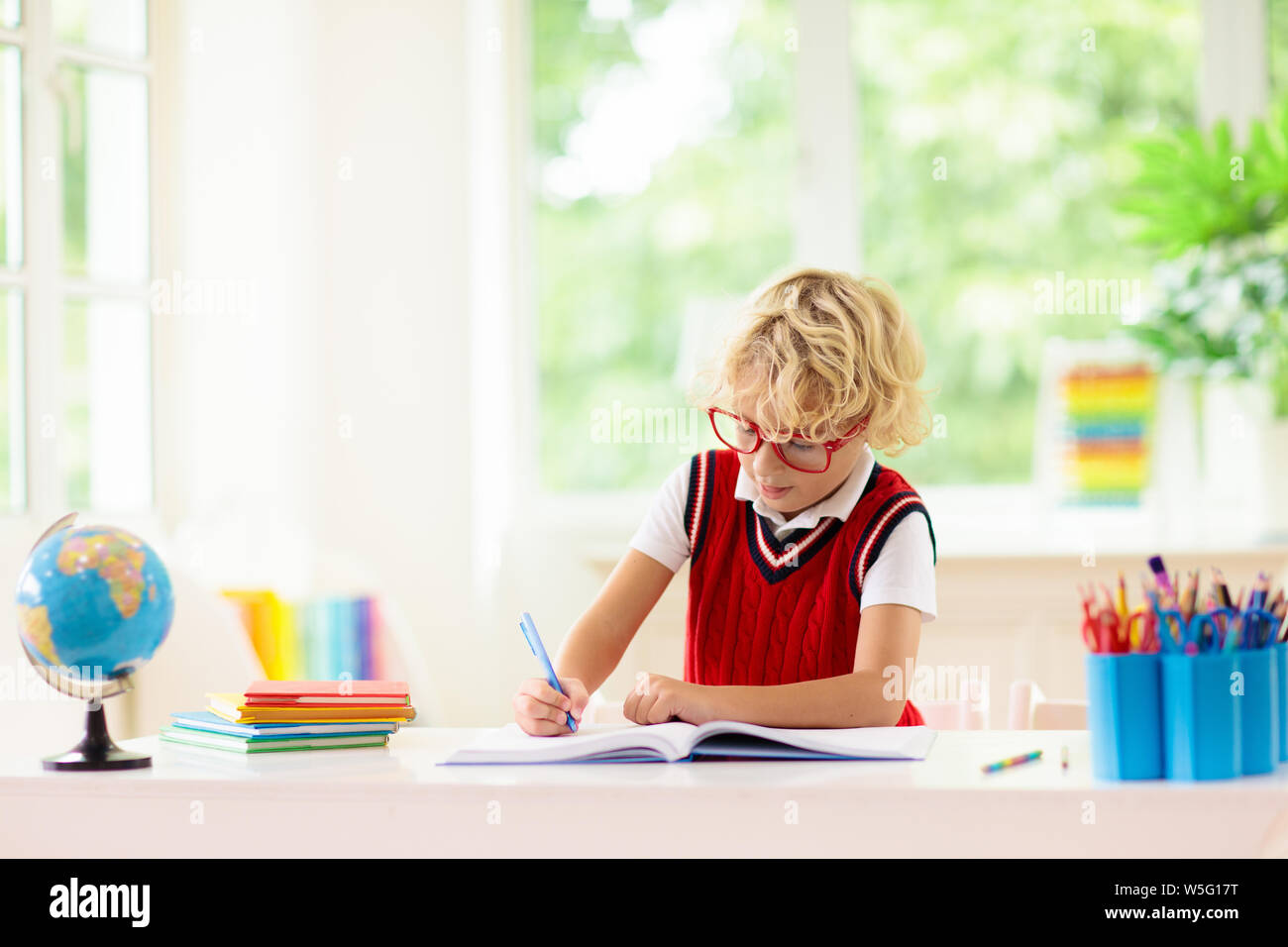 Kids go back to school. Children study and learn for preschool. Little ...