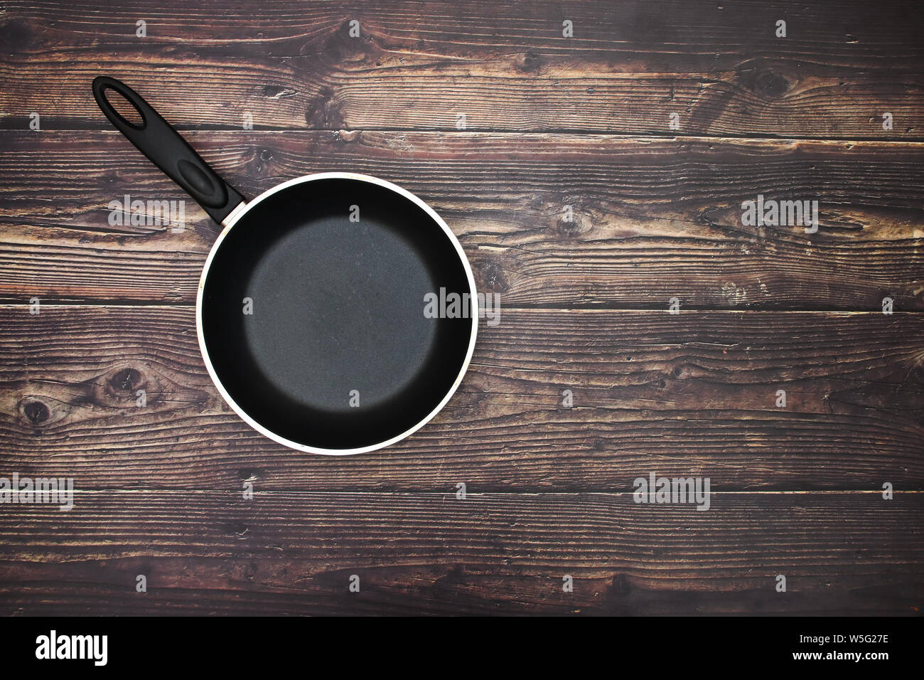 Empty pan on the table Stock Photo