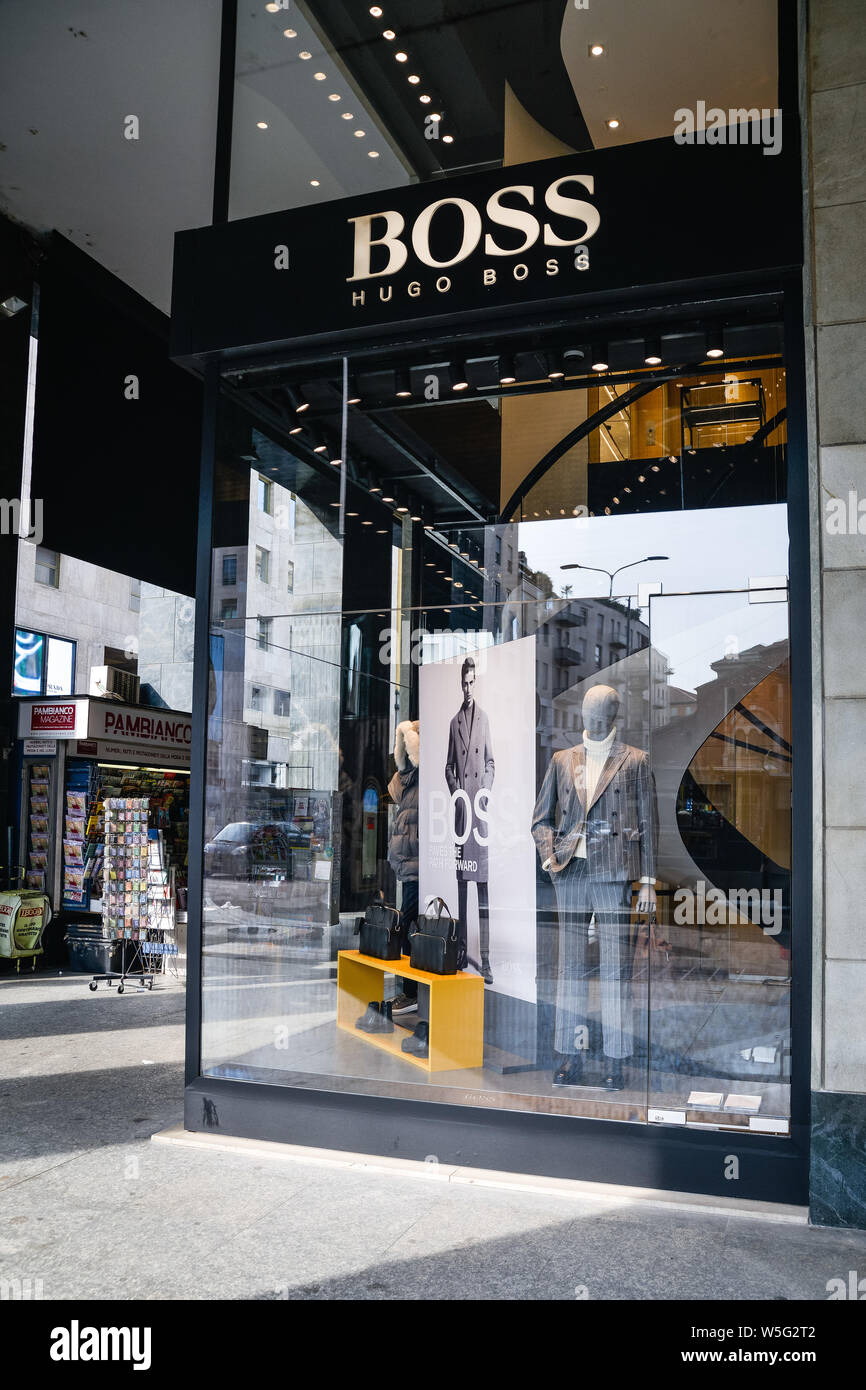 Milan, Italy - September 21, 2018: Hugo Boss store in Milan. Montenapoleone  area. Fashion week Hugo Boss shopping Stock Photo - Alamy