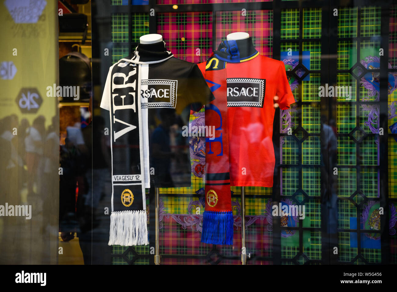 Milan, Italy - September 21, 2018: Versace store in Milan. Montenapoleone area. Fashion week Versace Stock Photo