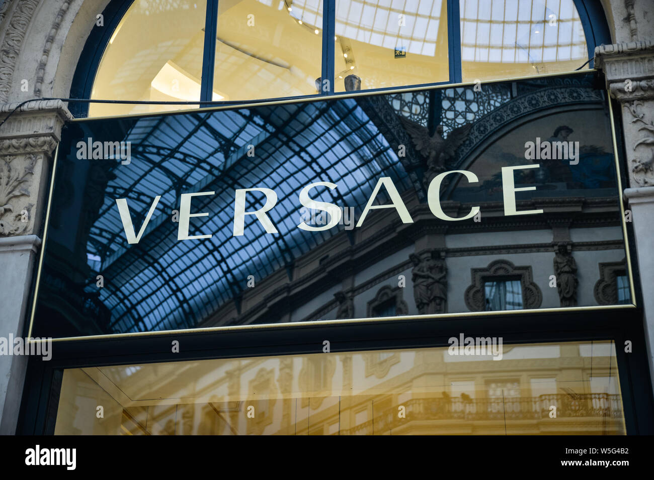 Milan, Italy - September 21, 2018: Versace store in Milan. Montenapoleone area. Fashion week Versace shopping. Stock Photo