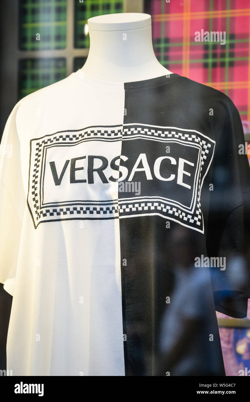 Milan, Italy - September 21, 2018: Versace store in Milan. Montenapoleone area. Fashion week Versace shopping. Stock Photo