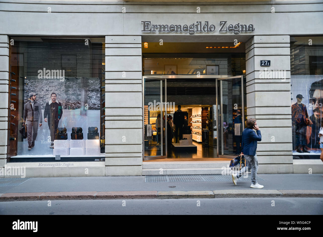 Milan, Italy - September 21, 2018: Zegna store in Milan. Montenapoleone area. Fashion week Zegna shopping. Stock Photo