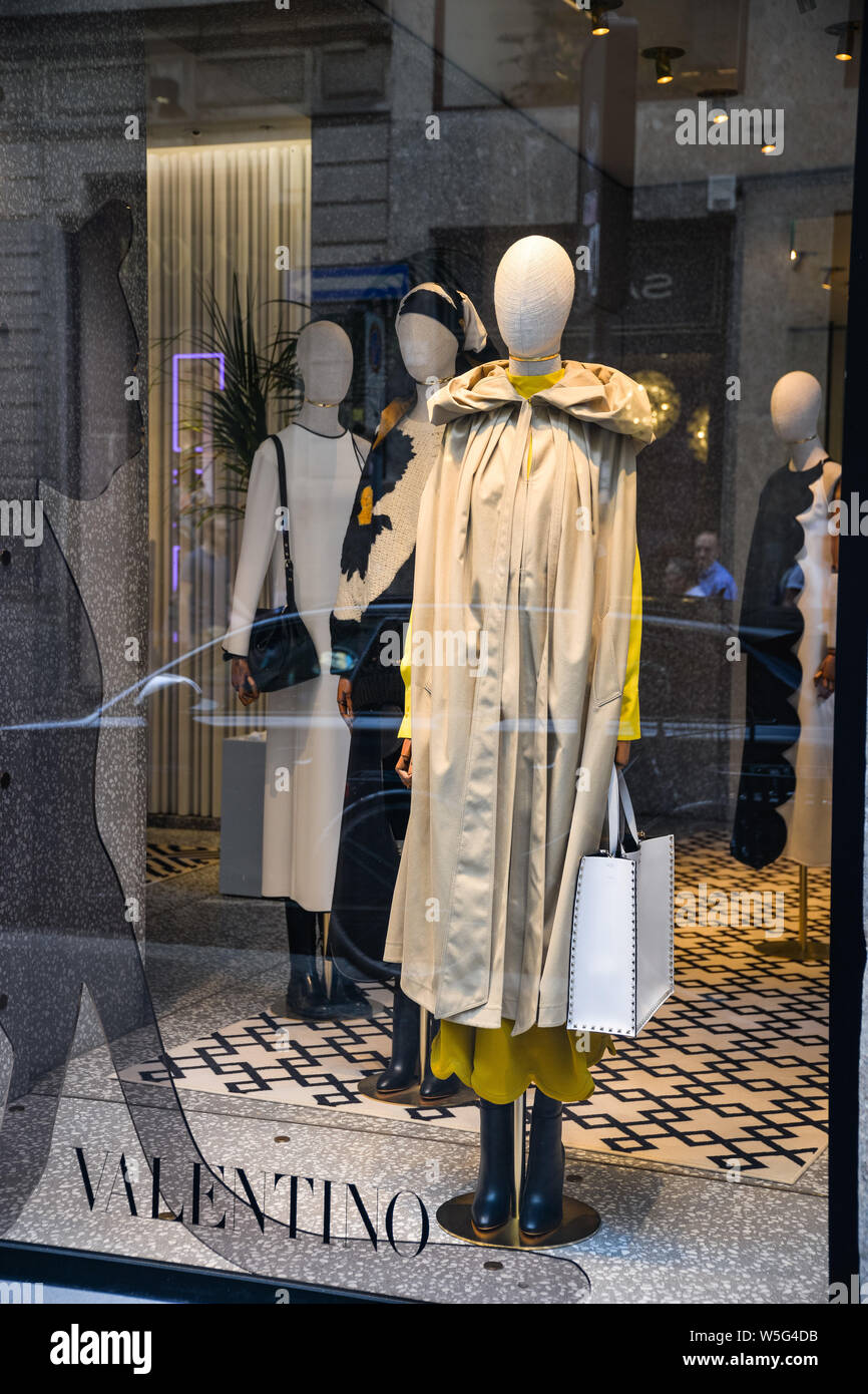 Milan, Italy - September 21, 2018: Valentino store in Milan. Montenapoleone area. Fashion week Valentino shopping. Stock Photo