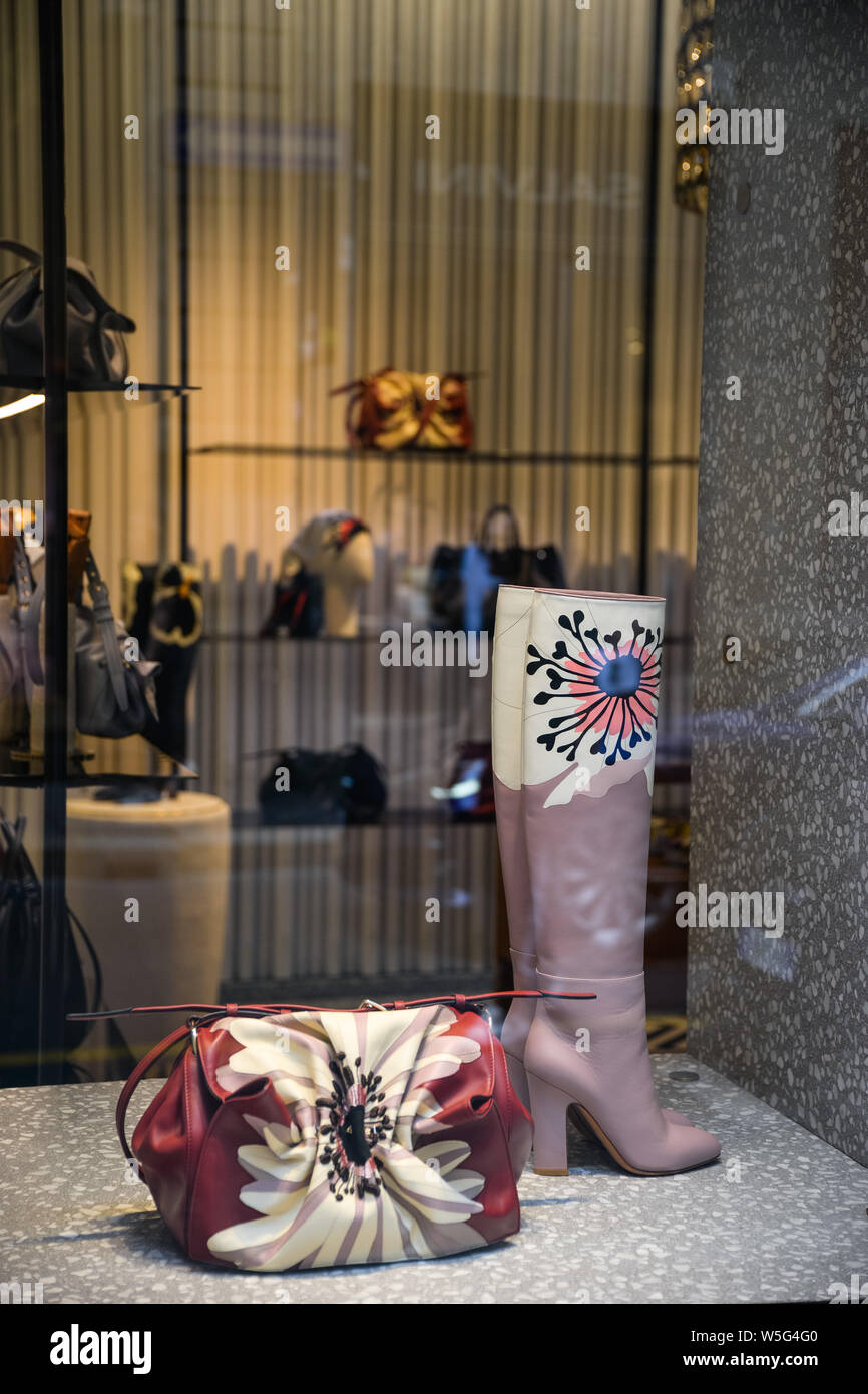 Milan, Italy - September 21, 2018: Valentino store in Milan. Montenapoleone area. Fashion week Valentino shopping. Stock Photo