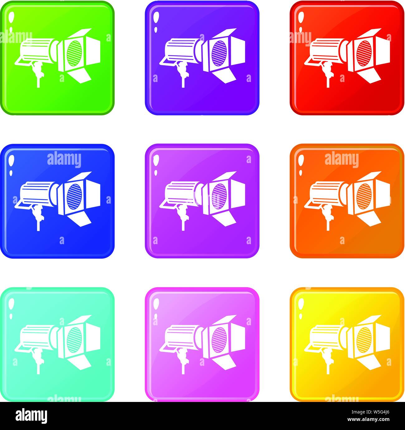 Spotlight icons set 9 color collection Stock Vector