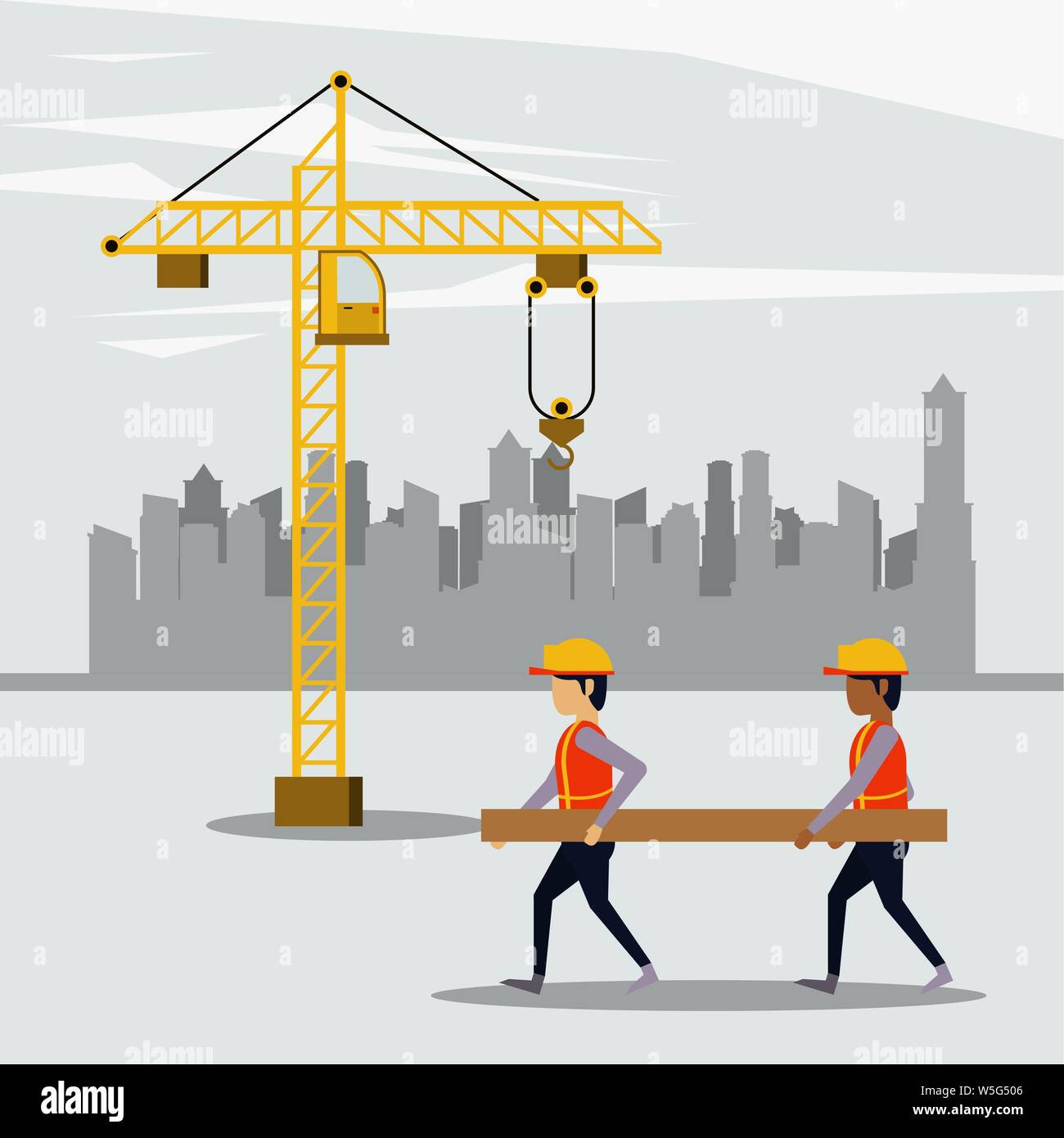 Under construction zone with workers Stock Vector