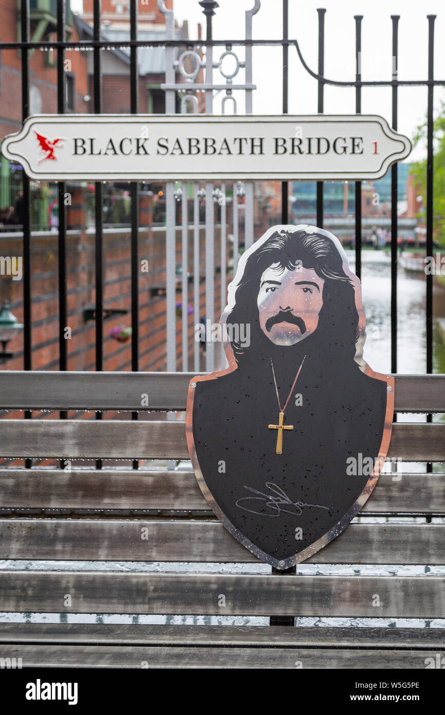 Picture of Tony Iommi on Black Sabbath Bridge, Birmingham UK Stock Photo
