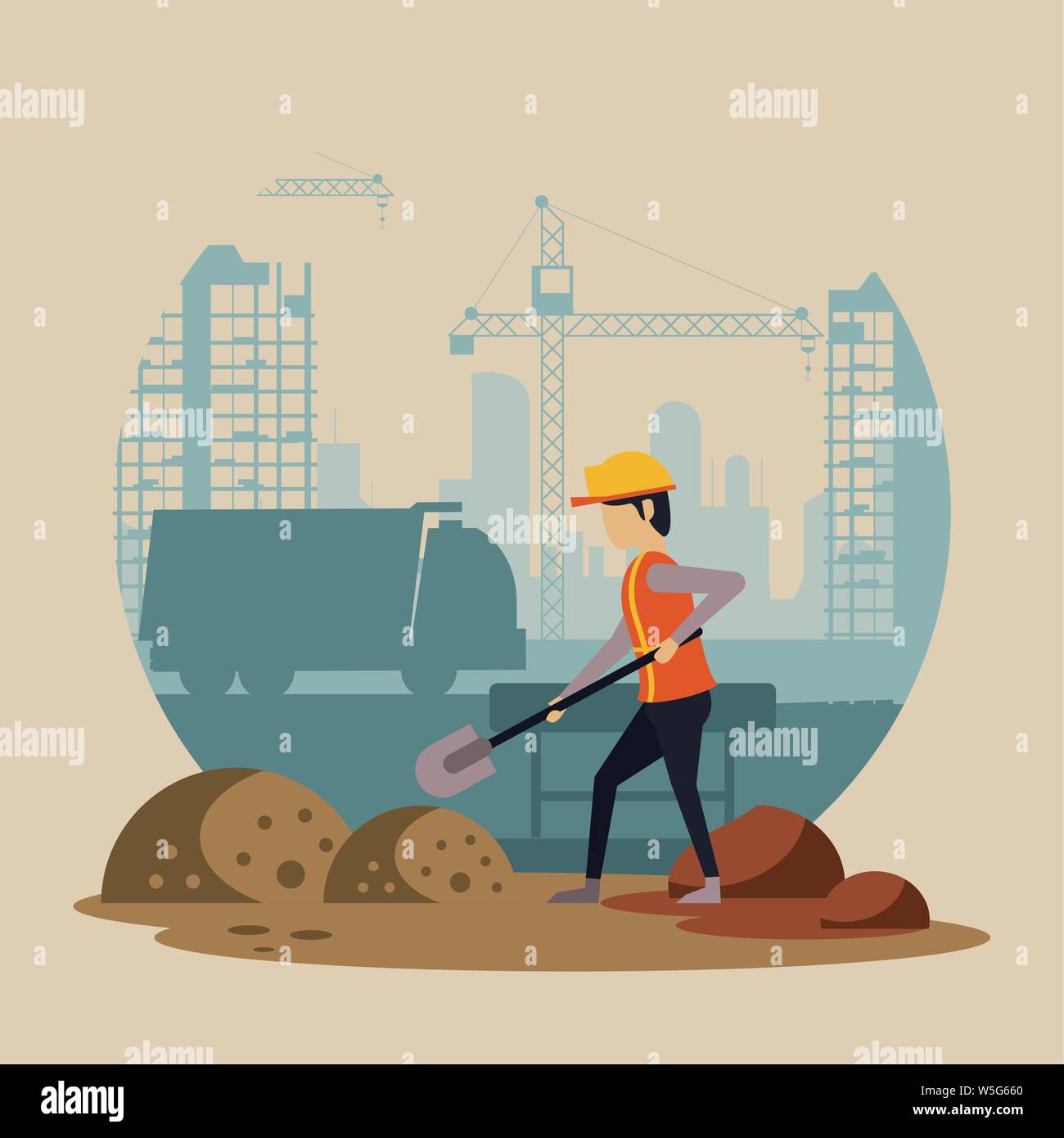 Under construction zone with workers Stock Vector