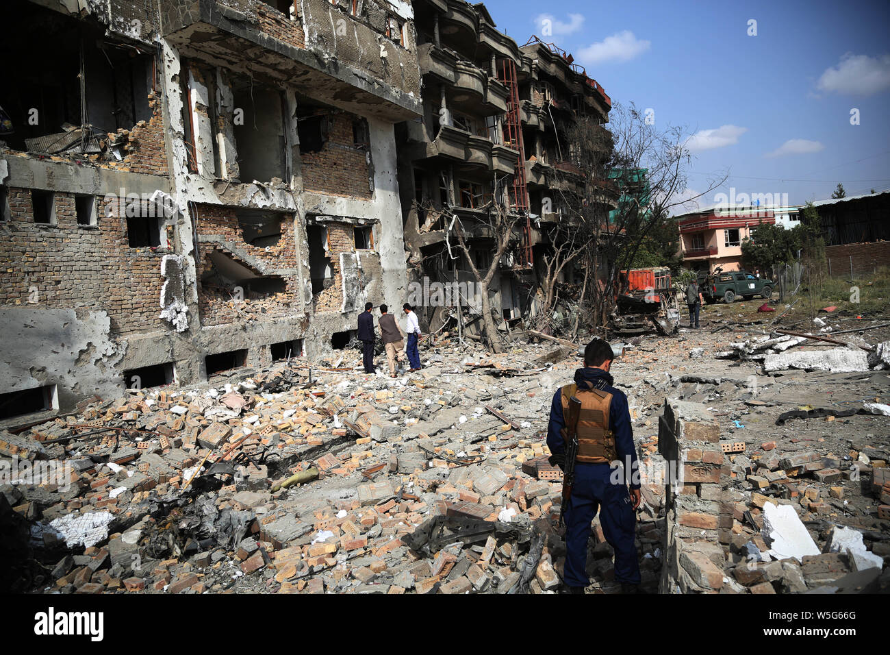 Kabul Afghanistan 29th July 19 An Afghan Security Force Member Stands At The Site Of An Attack In Kabul Capital Of Afghanistan July 29 19 The Death Toll Of A Terrorist Attack