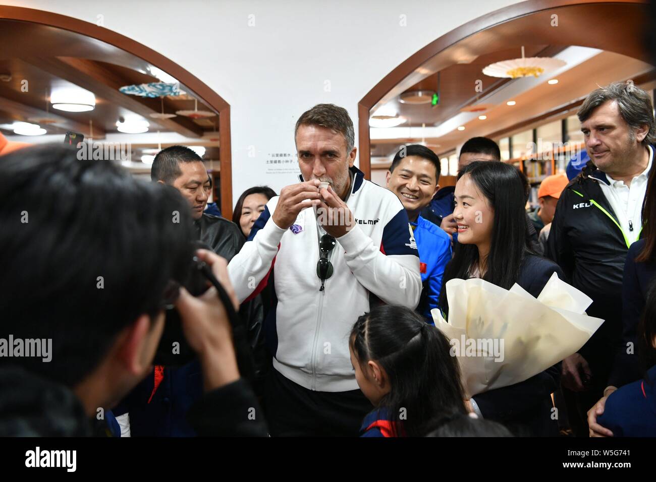 Argentine retired football player Gabriel Batistuta attends a charity event for the IFDA world legends series - Football Legends Cup - China 2019 in C Stock Photo