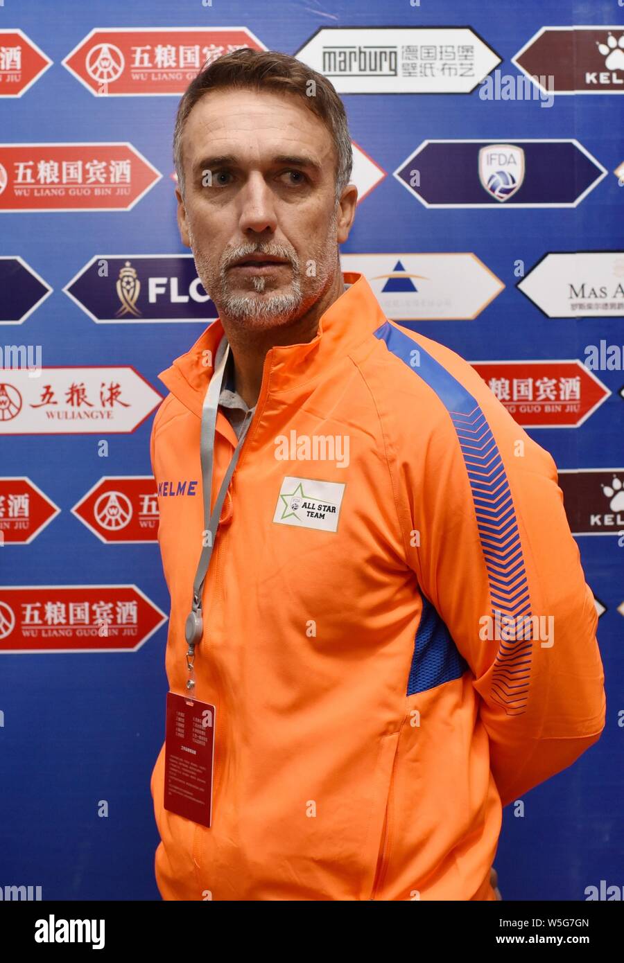 Argentine football star Gabriel Batistuta attends a press conference for the China game of the IFDA World Legends Series - Football Legends Cup 2019 i Stock Photo