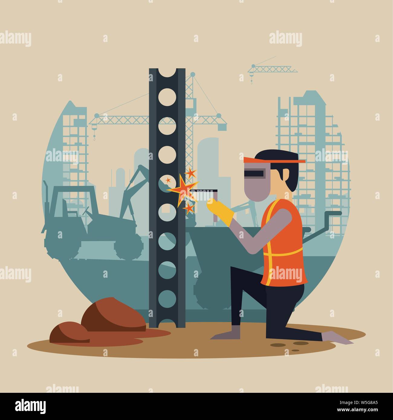 Under construction zone with workers Stock Vector
