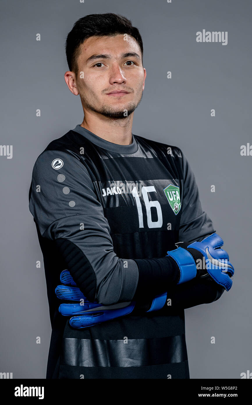 Portrait of Azizbek Turgunboev of Uzbekistan national football team for the 2019 China Cup International Football Championship in Nanning city, south Stock Photo