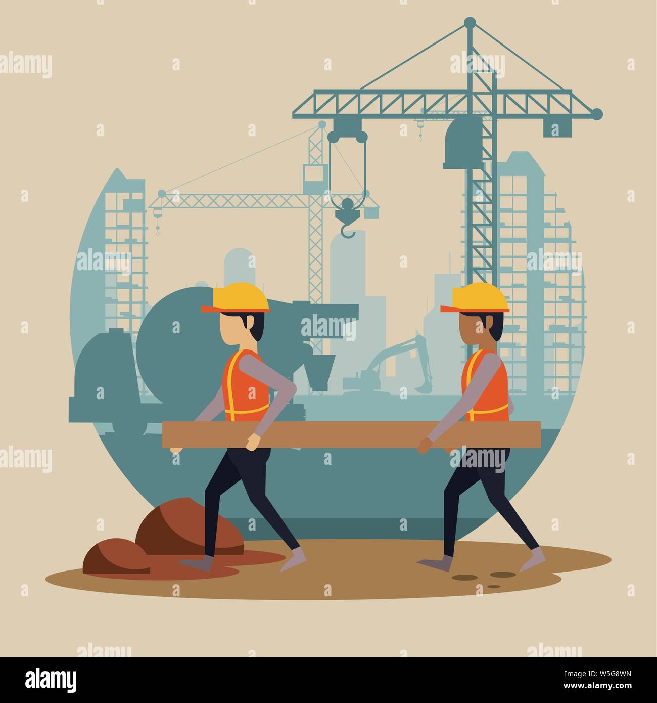 Under construction zone with workers Stock Vector