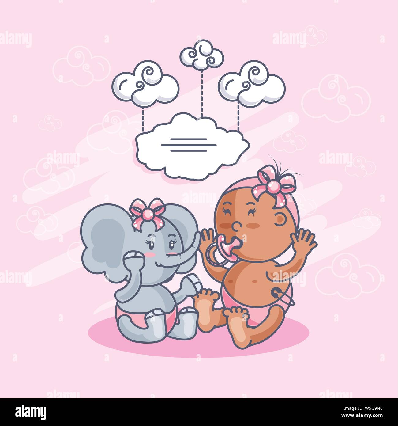 baby shower card with girl and elephant vector illustration design ...