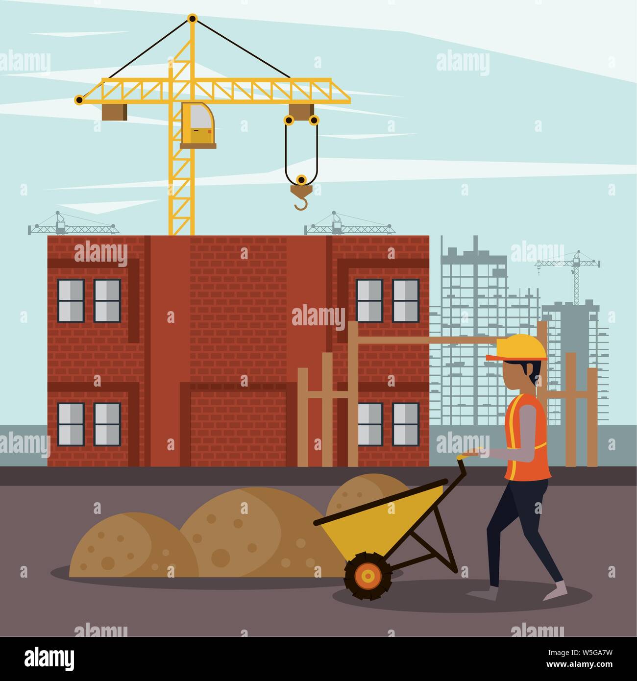 Under construction zone with workers Stock Vector