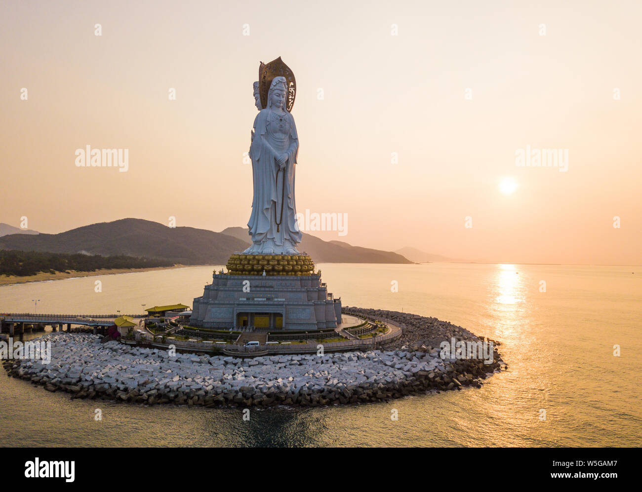 View of the Guanyin of Nanshan statue near the Nanshan Temple of Sanya