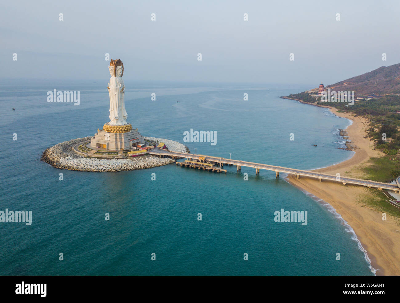 View of the Guanyin of Nanshan statue near the Nanshan Temple of Sanya