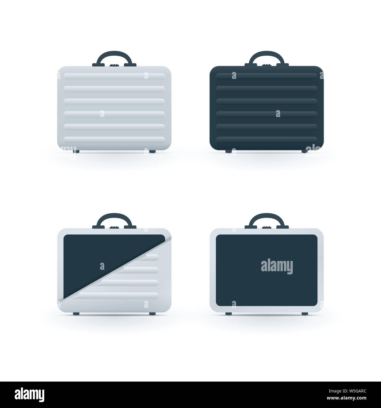 Open and closed briefcases on white background. Bag vector icons Stock