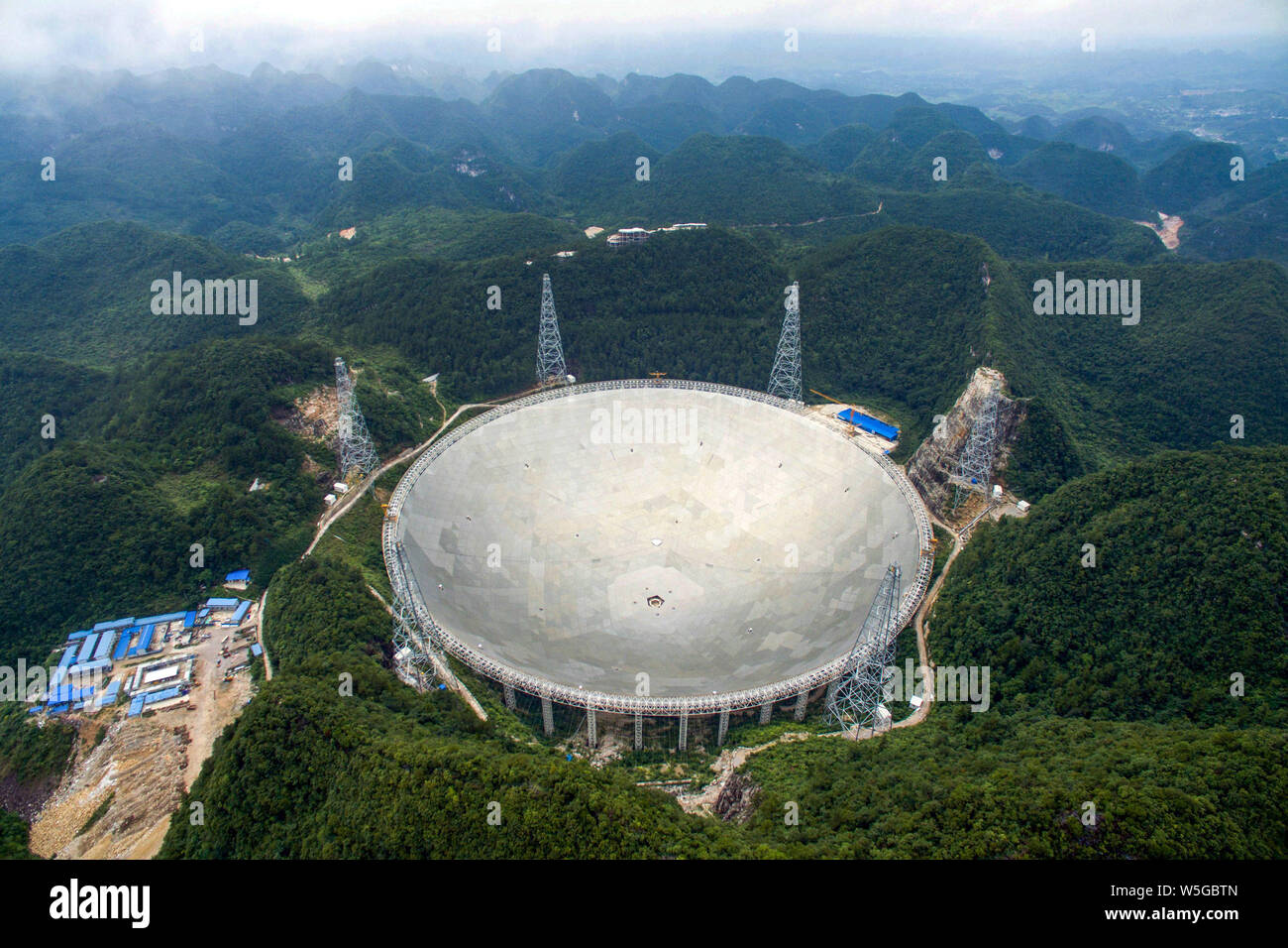 Aerial view of the world's largest radio telescope called FAST (Five-hundred -meter Aperture Spherical Telescope) in Pingtang county, Qiannan Buyi and  Stock Photo - Alamy
