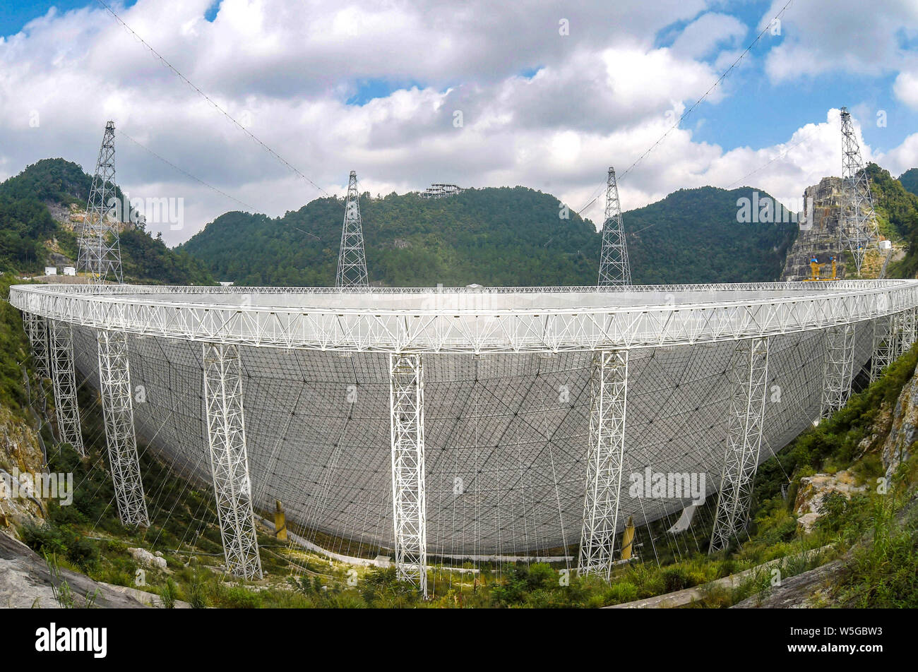 Aerial view of the world's largest radio telescope called FAST  (Five-hundred-meter Aperture Spherical Telescope) in Pingtang county,  Qiannan Buyi and Stock Photo - Alamy