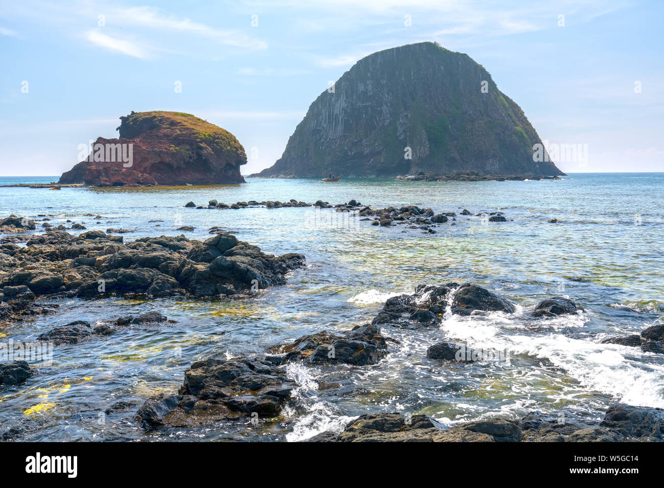 The volcanic rock or Giant Causeway near the canaries island has many beautiful coral reef underneath Stock Photo