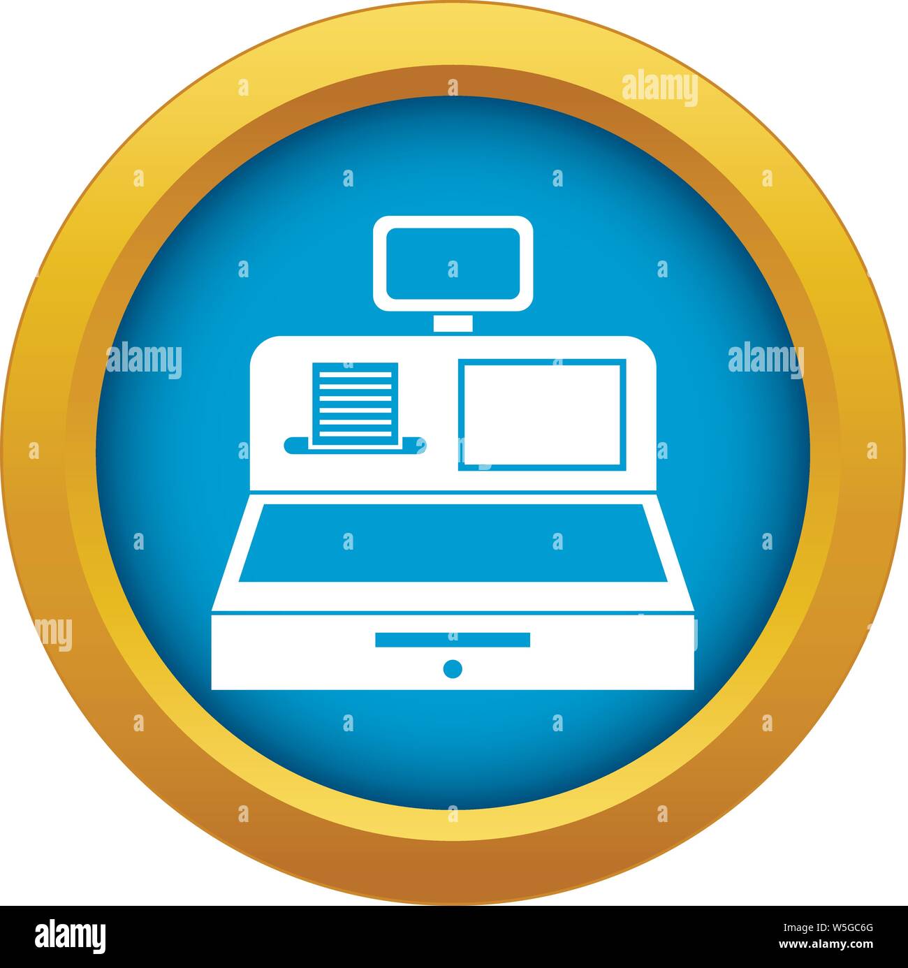 Cash register with cash drawer icon blue vector isolated Stock Vector